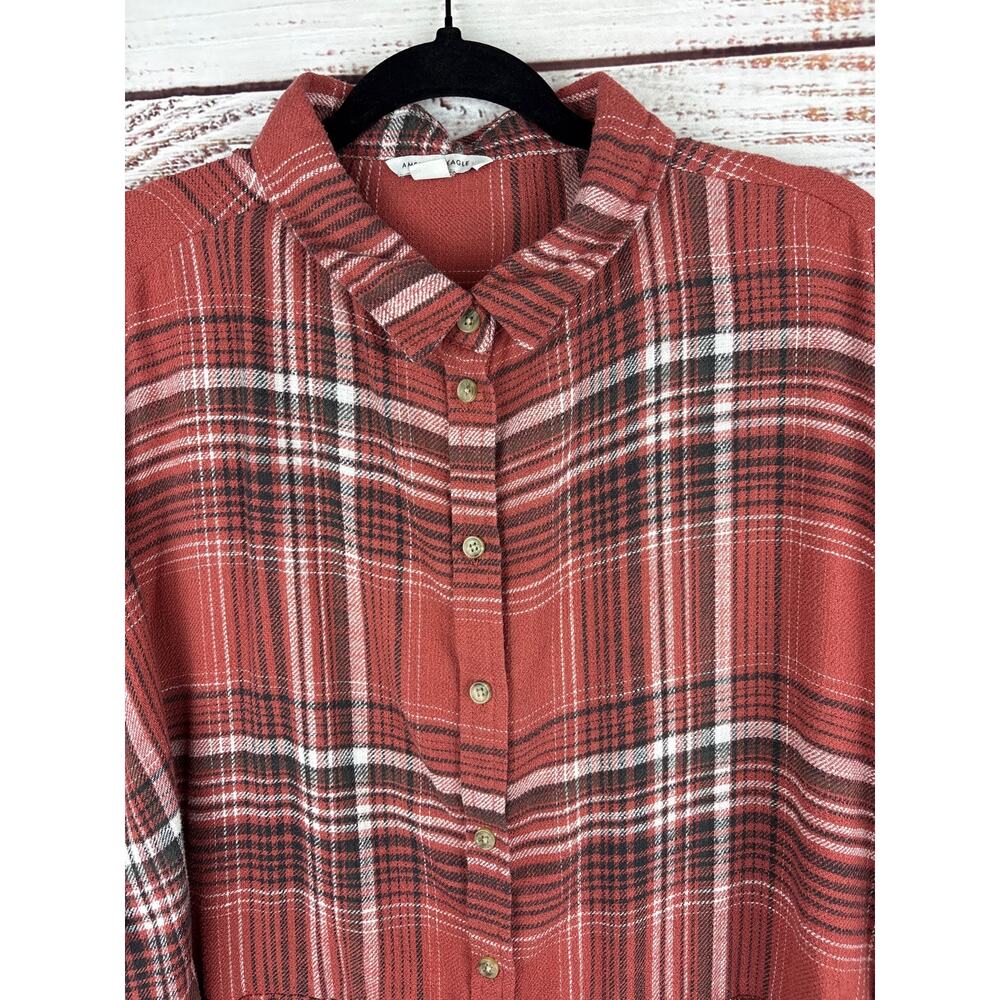American Eagle Orange Plaid Peplum Baby doll Button Up Top Oversized Womens XL - Picture 2 of 6